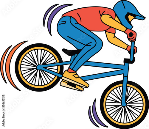 Cyclist performing a wheelie