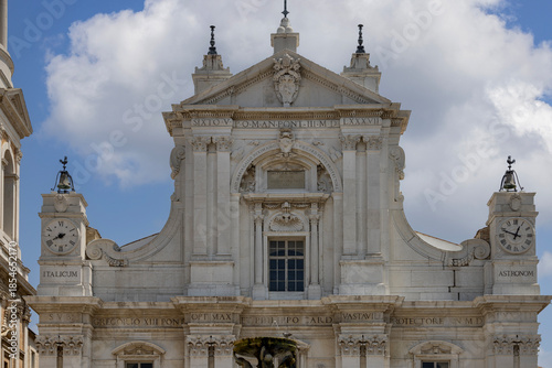 Decorative facade of late gothic Basilica of the Holy House (Basilica della Santa Casa), Loreto, Italy