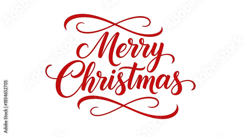 Elegant red Merry Christmas typographic design with swashes and flourishes on a white background