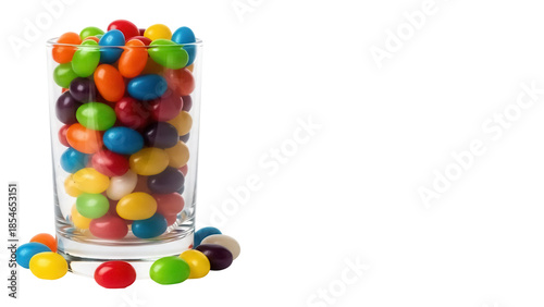 Konstfotografi Colorful jelly beans in glass isolated PNG, sweet candy assortment on transparen