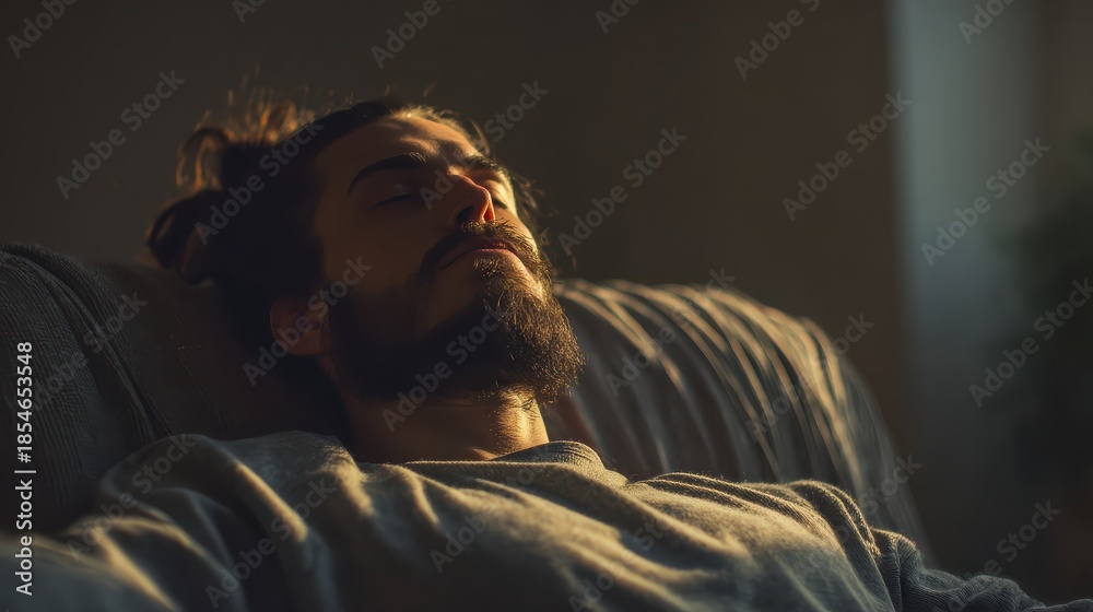 Obraz premium a relaxing evening man practicing progressive muscle relaxation at home
