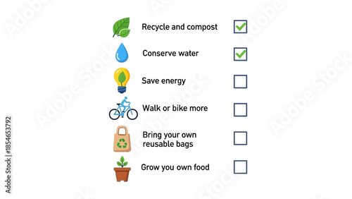 Checklist for Sustainable Living with Eco-Friendly Actions and Icons