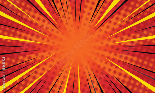 Comic Superhero Style Background with Halftone and Sunburst Effect