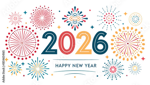 Vibrant Happy New Year 2026 celebration with colorful fireworks