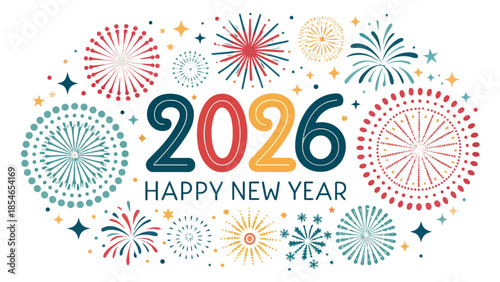 Vibrant Happy New Year 2026 celebration with colorful fireworks