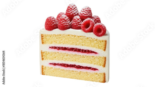 Bild auf Leinwand Delicious raspberry cake slice isolated PNG, layered sponge cake with fresh rasp