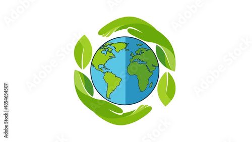 Eco-friendly Earth with Green Leaves and Hands Illustration