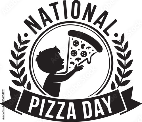 Baby reaching for national pizza day slice with Would pizza day concept