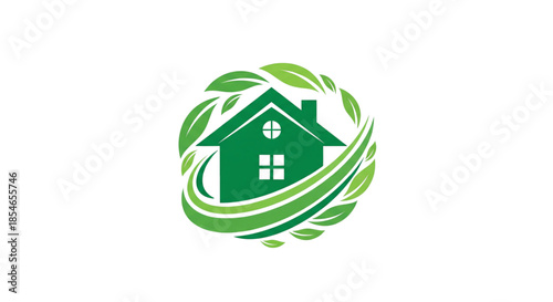 Green House Symbol Eco Friendly Home Sustainability Real Estate Growth Leafy Environment Protection Clean Energy Living