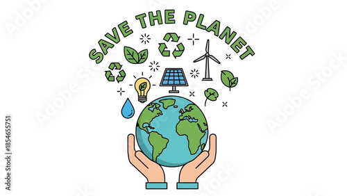 Eco-friendly illustration promoting renewable energy and environmental conservation