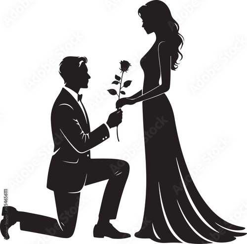 Marriage Proposal Silhouette  Man on Knee Offering Ring