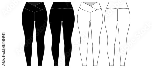 V-waist Women's Leggings Mockup Template Vector
