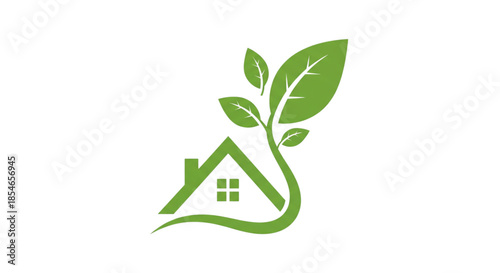 Green Eco Home Growth Symbol for Sustainable Real Estate Development and Green Living Solutions
