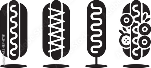 Set of hot dogs and corn dog with condiments delicious fast food icons vector