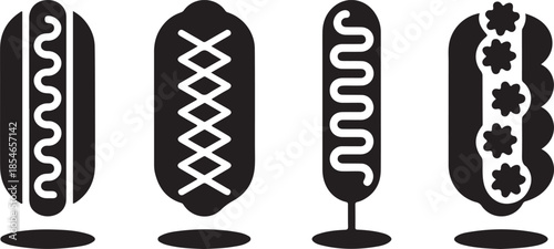 Set of hot dogs and corn dog with condiments delicious fast food icons vector