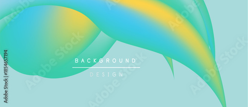 Abstract fluid shapes blend turquoise, yellow hues. Background features text background design. Minimalist, modern aesthetic. Smooth gradients dominate composition.