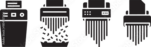 Set of vector document shredder icon. Business silhouette icons