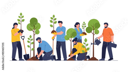Group of People Planting Trees for Environmental Conservation