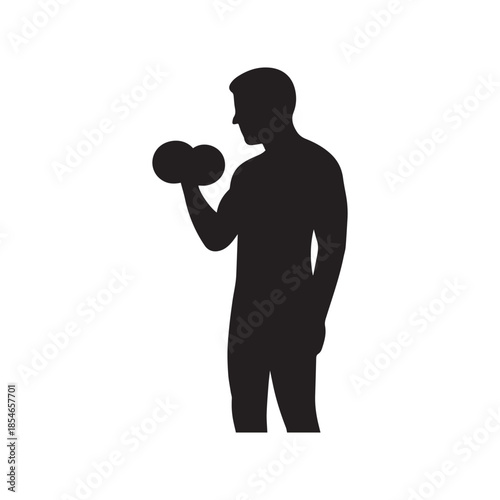 Silhouette of a strong man engaging in bicep curls with a dumbbell, demonstrating fitness and strength