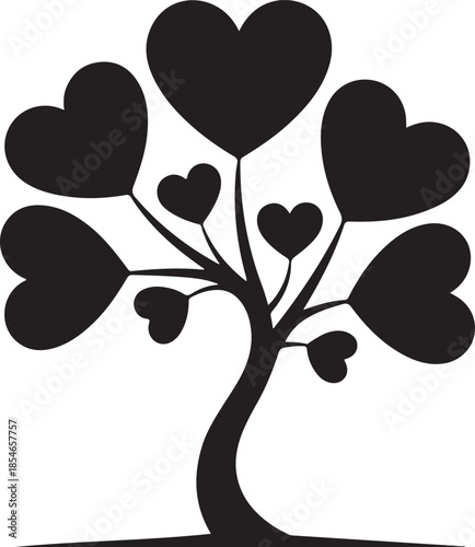 Valentine day heart tree vector silhouette 
