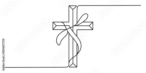 Simple cross with a flowing ribbon illustration Vector, illustration