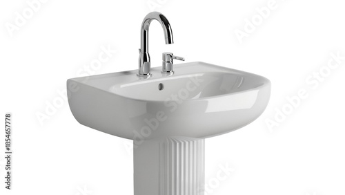фотографія Modern pedestal sink with chrome faucet isolated PNG on transparent background,
