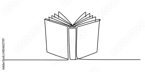 Minimalist line art of an open book on a white background Vector, illustration