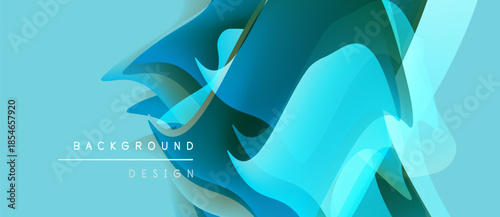 Abstract flowing shapes, turquoise hues, layered design. Modern background evokes movement, energy, visual appeal.
