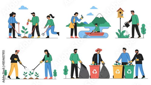 Group of People Engaged in Various Outdoor Environmental Activities