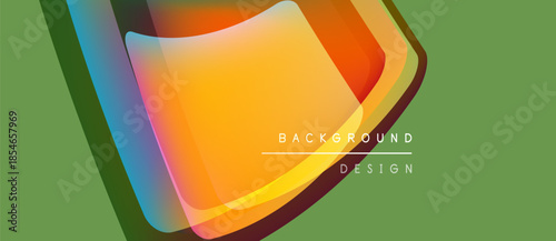 Abstract vibrant design features layered shapes, gradients. Green backdrop complements orange, blue hues. Text reads background design.