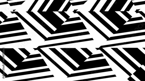 Abstract background with black and white geometric shapes.Seamless loop video.