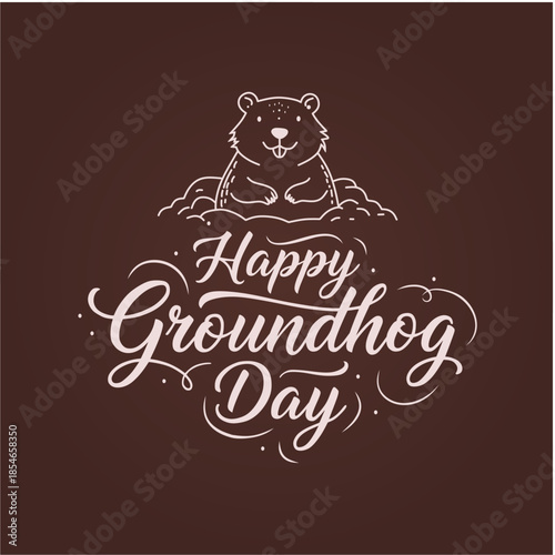Groundhog Day vector illustration with cute cartoon groundhog Great for poster, greeting card, banner, flyer, postcard, etc.