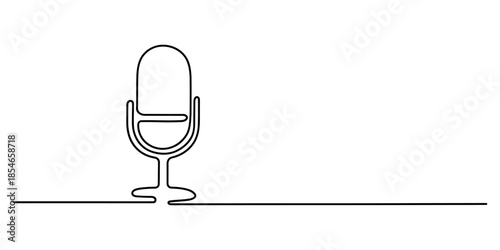 Minimalist continuous line drawing art of a classic microphone for audio recording Vector, illustration