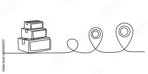 Delivery route with stacked packages and location pins Vector, illustration
