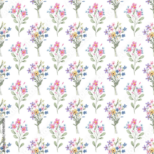 Seamless pattern with wildflowers, repeating paper, background. Floral backdrop for textile, fabric, wallpaper. Hand drawn flowers.