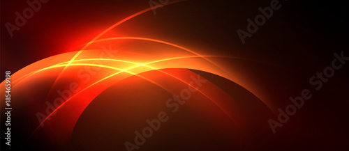 Abstract red design features curved lines, bright glow, dark background. Dynamic composition creates modern visual impact.
