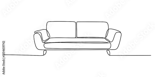 Continuous line drawing representing a comfortable sofa in a minimalist style Vector, illustration