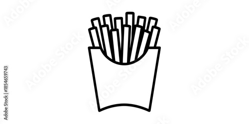 Iconic depiction of french fries in a paper container Vector, illustration