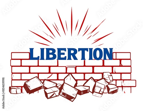 A red brick wall with cracks and fallen pieces, with the word 