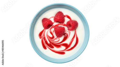 Foto Delicious yogurt with raspberry sauce and fresh raspberries isolated PNG, health