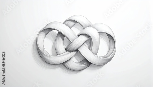 Intertwined, white, ribbon-like structure on a gradient background
