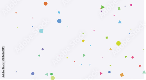 Colorful geometric shapes and confetti falling abstract background for celebration and party design simple vector illustration on white

