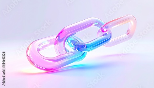 Iridescent glass chain links connected with a soft, glowing, vibrant light