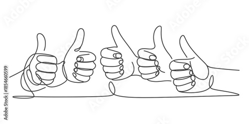 Five thumbs up gesture continuous single line drawing on white background Vector, illustration