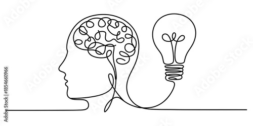 The human mind's connection to an idea represented by a continuous line drawing Vector, illustration