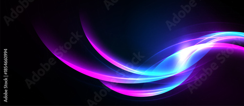 Abstract flowing lines, vibrant colors, dark background. Dynamic composition creates energy, modern aesthetic. Smooth gradients, light effects.