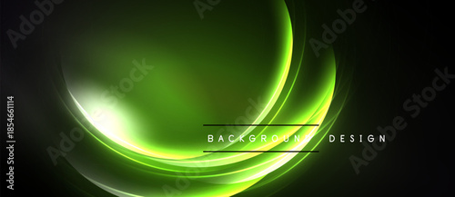 Abstract green light streaks, flowing curves. Dark background creates luminous effect. Modern design element for digital projects.