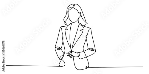 A minimalist continuous line drawing portraying a confident and elegant businesswoman in a blazer Vector, illustration
