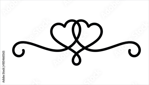 Intertwined hearts with curved lines love symbol black white