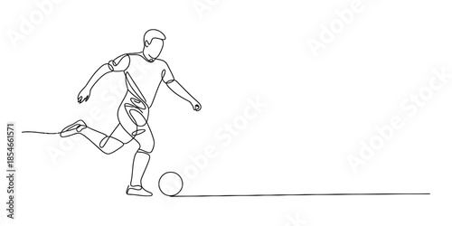 Soccer player kicking the ball in a single line drawing Vector, illustration